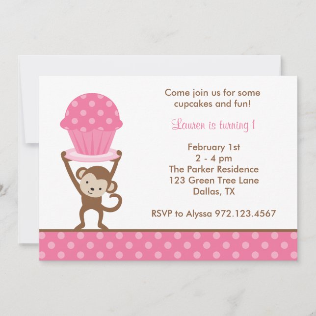 Cupcake Monkey Birthday Invitations (Front)