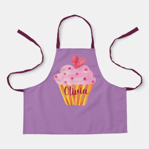 Cupcake NAME baking apron purple watercolor