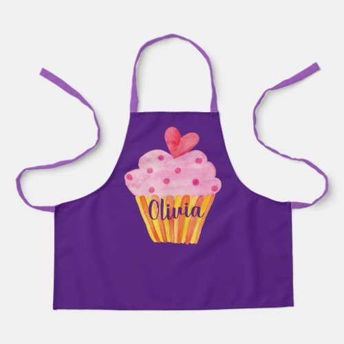 Cupcake NAME baking apron purple watercolor
