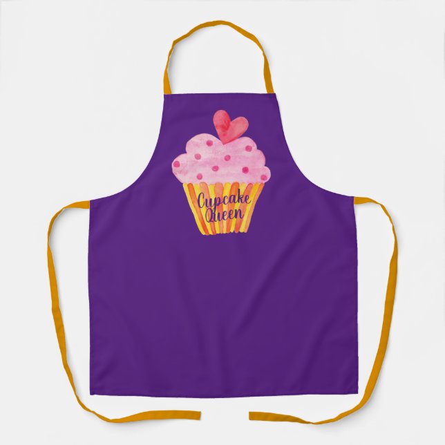 Cupcake NAME baking custom apron watercolor (Front)
