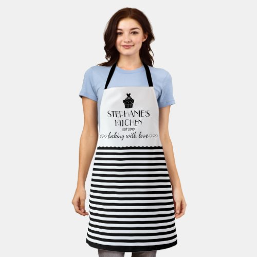 Cupcake Name Baking With Love Stripe Black Apron