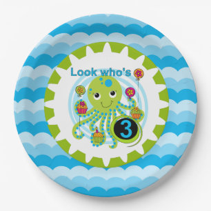 Cupcake Octopus 3rd Birthday Paper Plates
