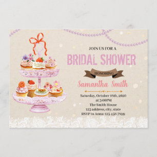 Cupcake on stand bridal shower invitation