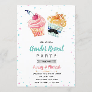 Cupcake or stud muffin gender reveal invitation