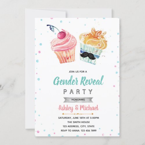 Cupcake or stud muffin gender reveal invitation