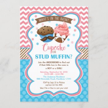 Cupcake Or Stud Muffin Gender Reveal Invitation by ApplePaperie at Zazzle