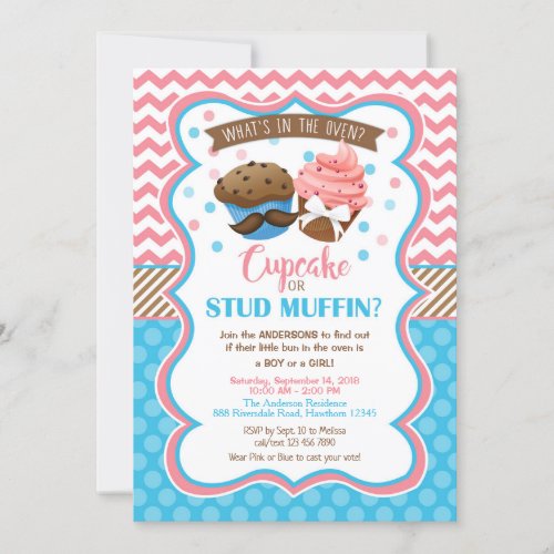 Cupcake or Stud Muffin Gender Reveal Invitation