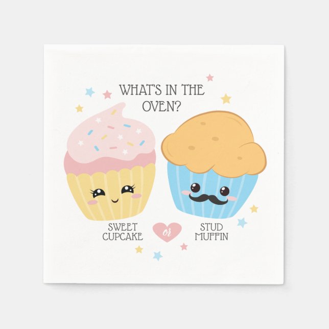 Cupcake or Stud Muffin Gender Reveal Napkins (Front)
