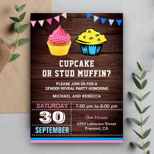 Cupcake or Stud Muffin Gender Reveal Party Invitation