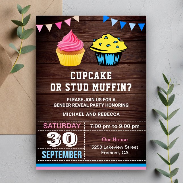 Cupcake or Stud Muffin Gender Reveal Party Invitation (Creator Uploaded)