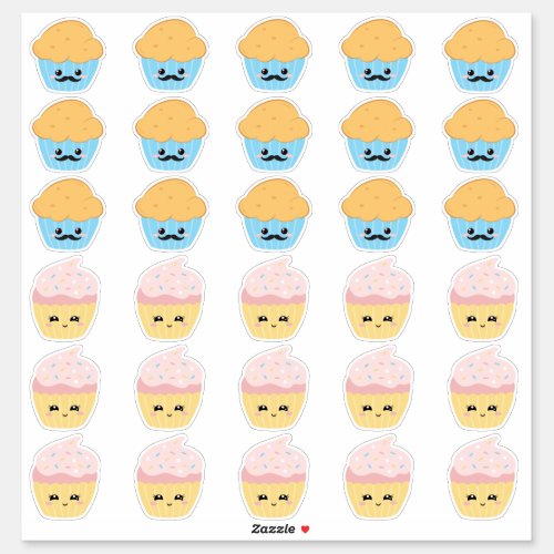 Cupcake or Stud Muffin Gender Reveal Party Sticker
