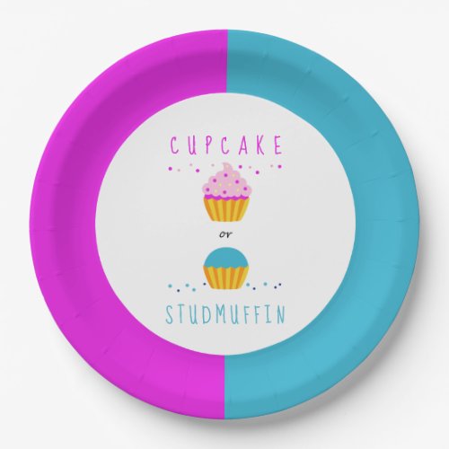 Cupcake or Studmuffin Gender Reveal Baby Shower Paper Plates