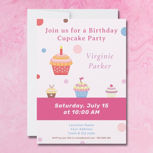 Cupcake Party Pink Birthday Invitation 