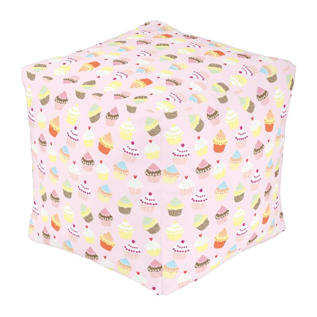 Cupcake Party Square Pouf (Angled Back)