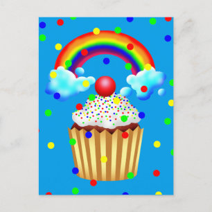 Cupcake Party with Rainbow & Sprinkles Invitation Postcard