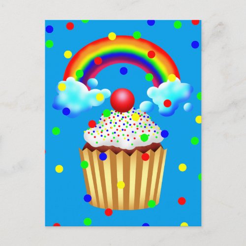 Cupcake Party with Rainbow  Sprinkles Invitation Postcard