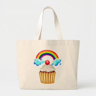 Cupcake Party with Rainbow & Sprinkles Large Tote Bag