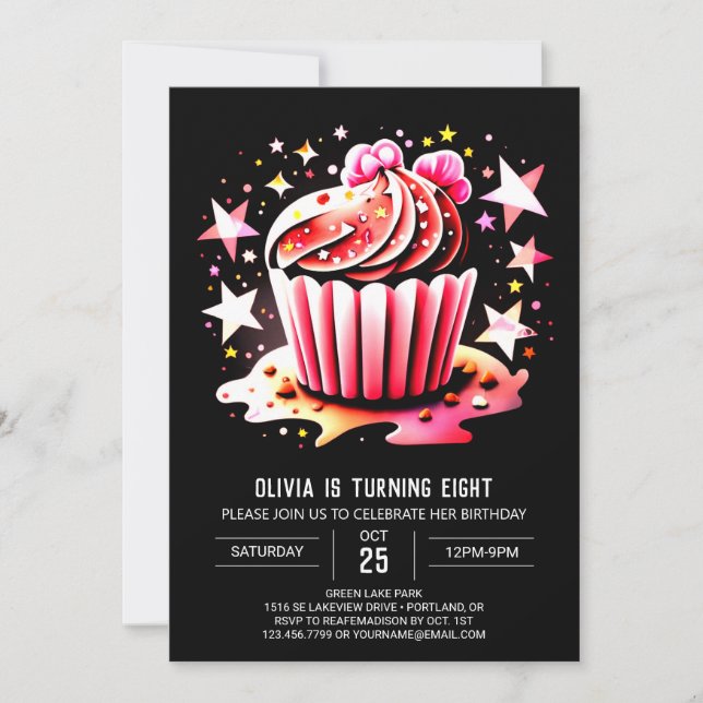 Cupcake Pastel Elegance Muffin Girl Birthday Invitation (Front)