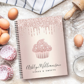 Cupcake Pastry Bakery Chef Glitter Drips Rose Gold Notebook