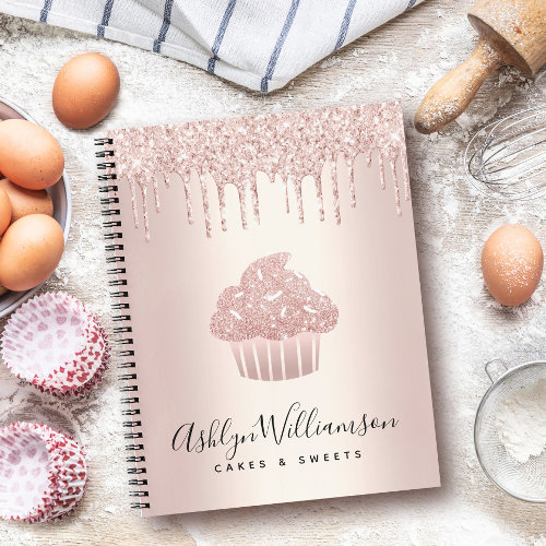 Cupcake Pastry Bakery Chef Glitter Drips Rose Gold Notebook