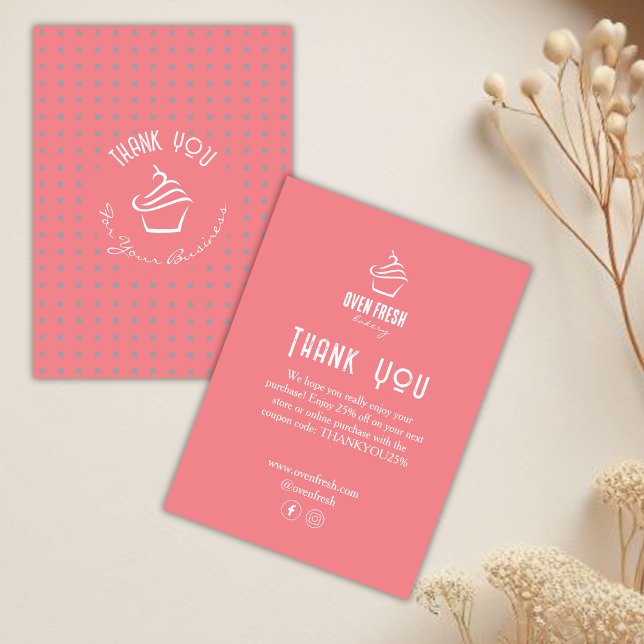 Cupcake Pastry Bakery Polka Dots Light Coral Enclosure Card (Creator Uploaded)