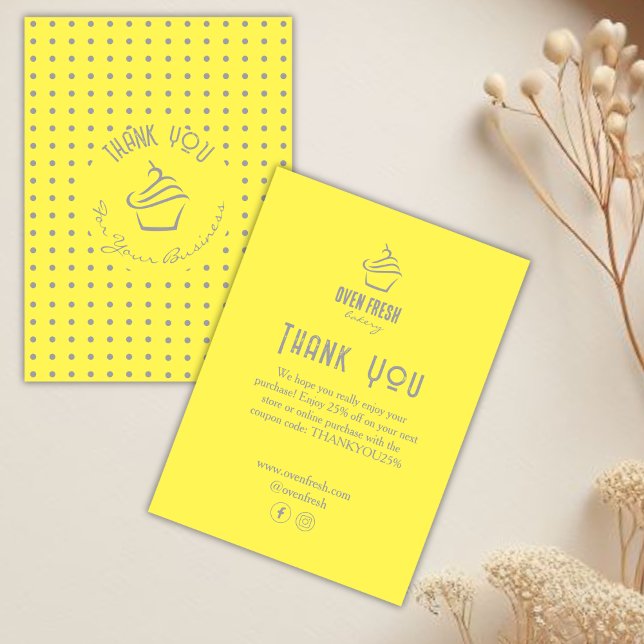 Cupcake Pastry Bakery Polka Dots Yellow Enclosure Card (Creator Uploaded)