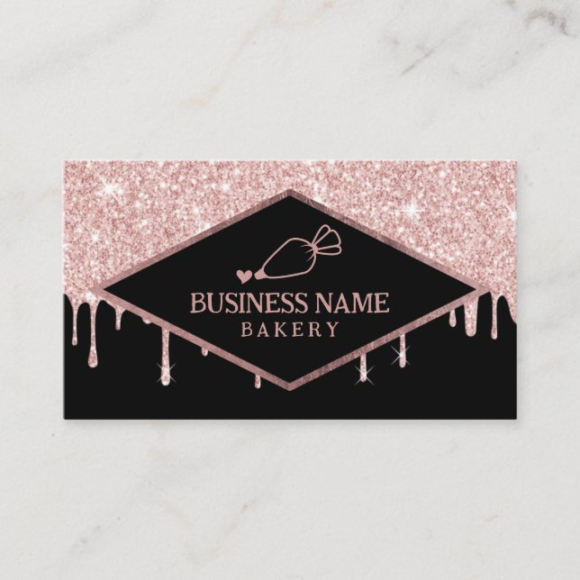 Cupcake Pastry Cake Bakery Modern Rose Gold Icing Business Card (Front)
