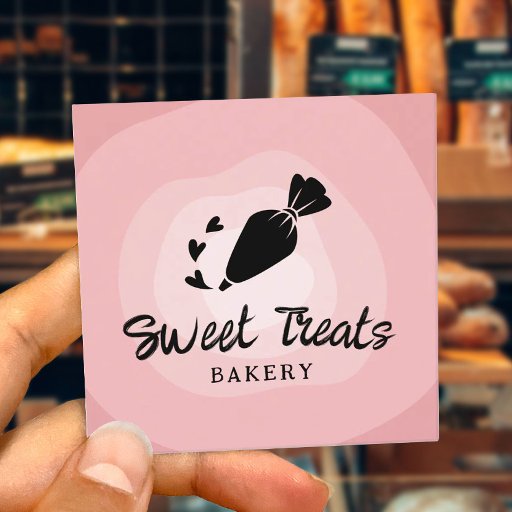 Customizable  Cupcake Pastry Cake Bakery Piping Bag Cute Pink Square Business Card