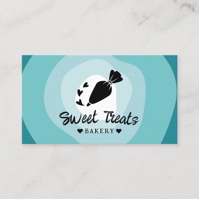  Cupcake Pastry Cake Bakery Piping Bag Teal Shades Business Card (Front)