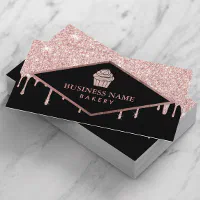 Wedding Cake Glitter Drip Rose Gold Bakery Business Card