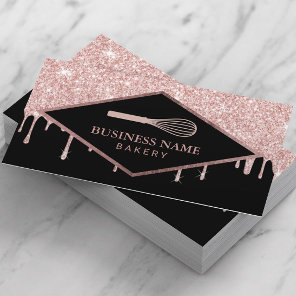 Cupcake Pastry Cake Bakery Whisk Rose Gold Drips Business Card