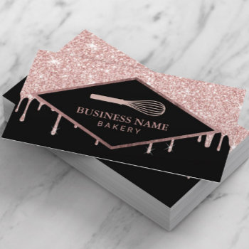 Cupcake Pastry Cake Bakery Whisk Rose Gold Drips Business Card by cardfactory at Zazzle