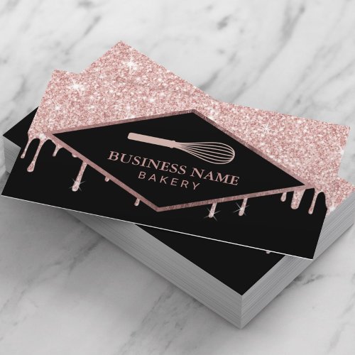 Cupcake Pastry Cake Bakery Whisk Rose Gold Drips Business Card
