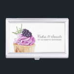 Cupcake Pastry Chef Bakery Business Card Case<br><div class="desc">A cute cupcake with purple frosting and a blackberry on top decorates this bakery business card case. Personalize it with your name and business. Designed for you by Blackberry Boulevard.</div>