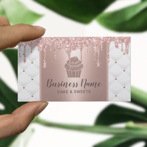 Cupcake Pastry Chef Bakery Modern Rose Gold Drips Business Card
