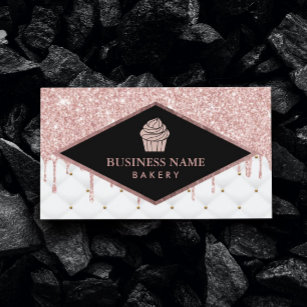 Cupcake Pastry Chef Bakery Rose Gold Glitter Drips Business Card