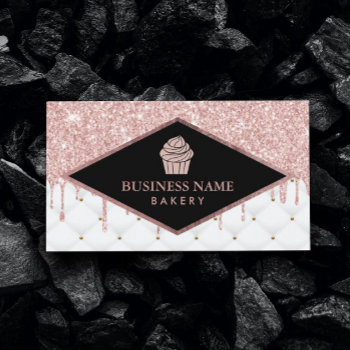 Cupcake Pastry Chef Bakery Rose Gold Glitter Drips Business Card by cardfactory at Zazzle