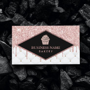 Cupcake Pastry Chef Bakery Rose Gold Glitter Drips Business Card at Zazzle