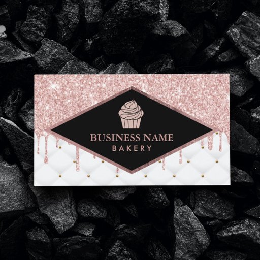 Customizable Cupcake Pastry Chef Bakery Rose Gold Glitter Drips Business Card
