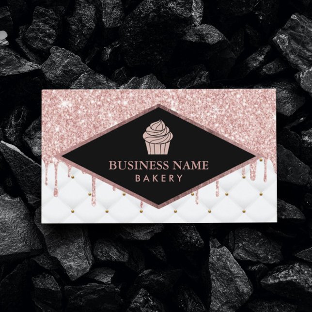 Cupcake Pastry Chef Bakery Rose Gold Glitter Drips Business Card (Creator Uploaded)