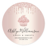 Cupcake Pastry Chef Bakery Rose Gold Glitter Drips Classic Round Sticker