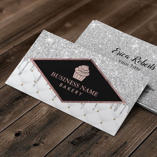 Cupcake Pastry Chef Bakery Silver Glitter Drips Business Card