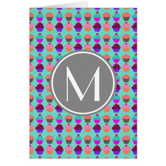 Cupcake Pattern Custom Monogram Cards (Front)