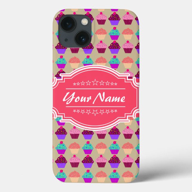 Cupcake Pattern Hot Pink Personalized Name Case-Mate iPhone Case (Back)