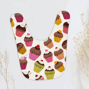 Cupcake Pattern, Muffin Pattern, Chocolate, Hearts Baby Bib