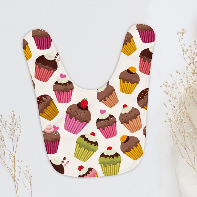 Cupcake Pattern, Muffin Pattern, Chocolate, Hearts Baby Bib (Creator Uploaded)