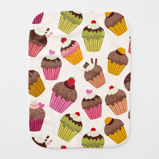 Cupcake Pattern, Muffin Pattern, Chocolate, Hearts Baby Burp Cloth (Front)