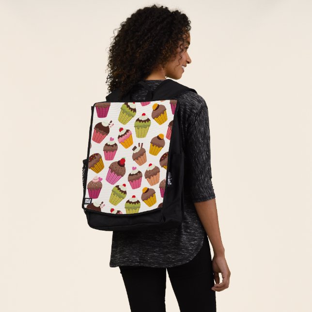 Cupcake Pattern, Muffin Pattern, Chocolate, Hearts Backpack (Worn)