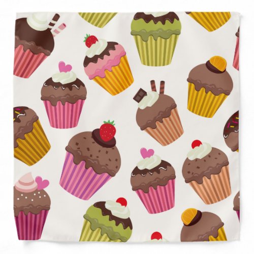 Cupcake Pattern Muffin Pattern Chocolate Hearts Bandana