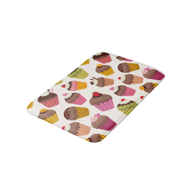 Cupcake Pattern, Muffin Pattern, Chocolate, Hearts Bath Mat (Angled)